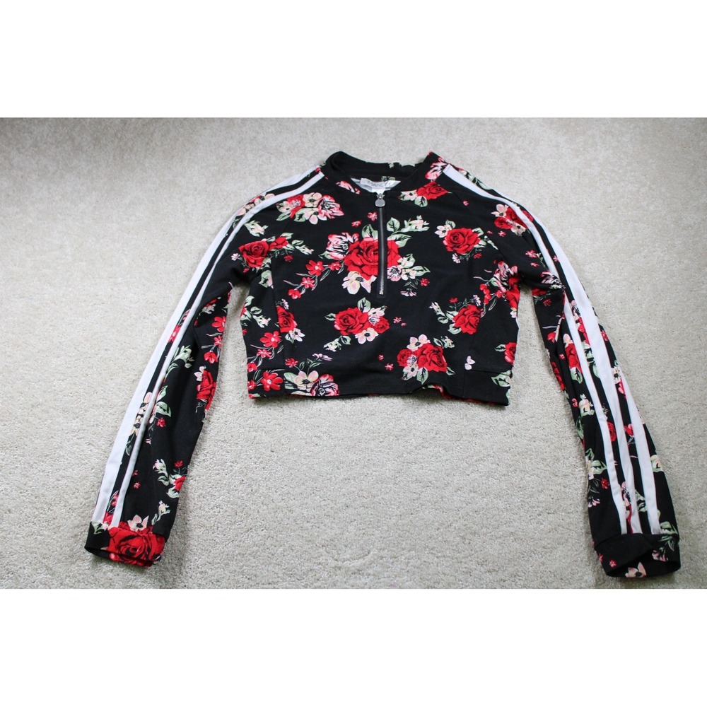 Mandee Jacket Womens XL Floral Cropped Track Pullover Long‎ Sleeve Zip Up